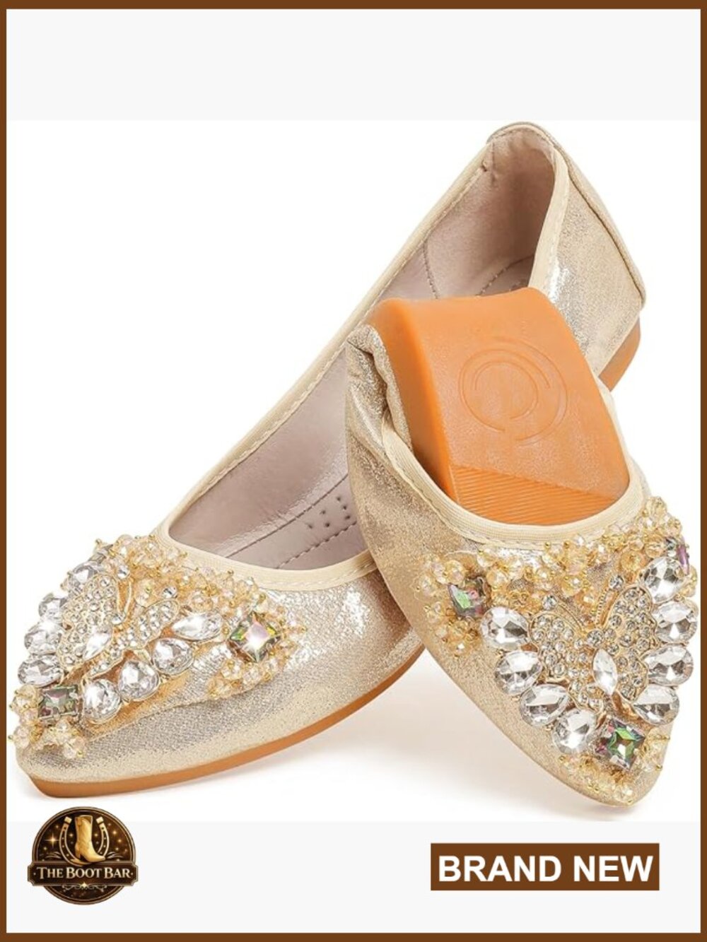 Pointed Toe Ballet Flats with Rhinestone Bow Slip On Comfort Wedding Shoes